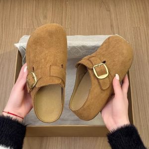 [Free Shipping] 2026 Spring/Summer New Collection: Thick-Soled Height-Increasing Slip-On Closed-Toe Half-Slipper Sandals For Women Designed For Outdoor Wear