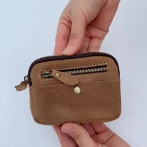 Của nam giới chính hãng leatherwaist túi có khóa kéo đối với tiền xu chìa khóa và thẻ