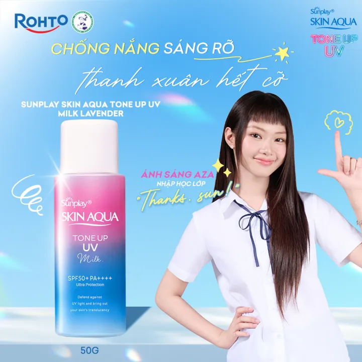 Kem chống nắng nâng tông Skin Aqua Tone up Lavender cho da tối màu & da vàng, dạng sữa Sunplay Skin Aqua Tone Up UV Milk Lavender SPF 50+ PA++++ 50g