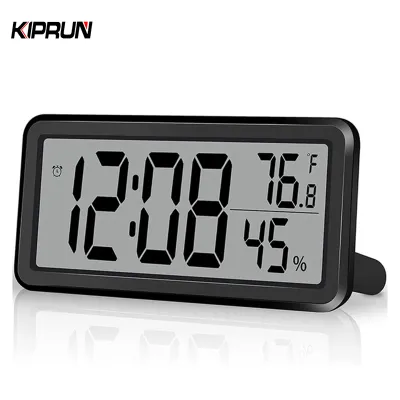 KIPRUN Digital Alarm Clock Desk Clock Battery Operated LCD Electronic Clock Temperature Humidity Sensor Bedroom Indoor Wall Clocks