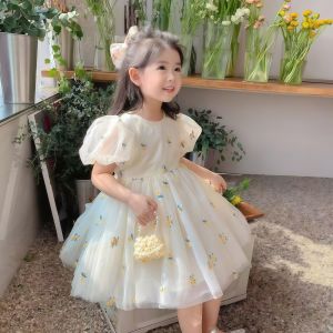PRINCESS KESLI 1-9 Years Baby Girl Dress For Kids With Puff Sleeves Embroidery Floral Baju Gaun Budak Perempuan