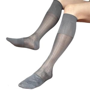 Mens Semi Opaque Dress Socks Thin Nylon Knee Length Long Stockings for Business Meetings and Formal Event Socks Hosiery