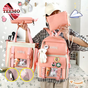Teemo 4pcs School Canvas Backpacks Set For Student Teens Girls Cute Aesthetic School Bags - Fulfilled by Teemo SHOP