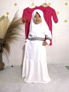 Gamis Wanita couple anak dan ibu putih lebaran