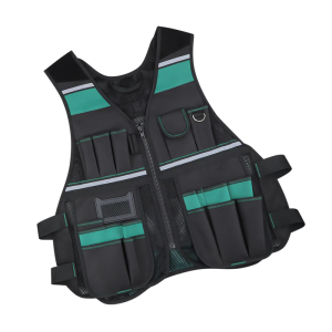 Construction Tool Vest High Visibility Design For Electricians And Carpenters With Multiple Adjustable Compartments