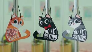 Putuo Decor Do Not Disturb Sign Welcome Please Knock Cute Cat Door Sign Decor Reversible Double Sided Aesthetic Hanger Plaque for Room Front Door Porch Home Decor Cat Lover Gifts Black