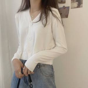 Sweet style loose one-button v-neck knitted long-sleeved cardigan jacket