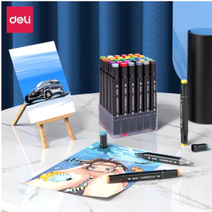 DELI Spidol Warna Warni Sketch Marker Permanen Set 2 Tip 1 Set 30 40 60 80 Warna Bonus Tas E70806