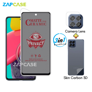 Paket 3in1 Anti Gores Layar Privasi Samsung M53 5G Free Tempered Glass Camera dan Skin Carbon