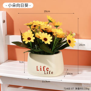 Chậu Cây Giả Hoa Giả Đế Gốm Chữ Life Để Bàn Trang Trí Nhà Cửa Bàn Làm Việc Phòng Khách Phòng Ngủ