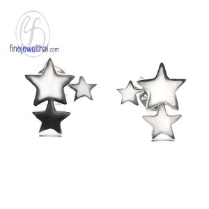Finejewelthai-ต่างหูรูปดาว-เงินแท้925-ชุบทองคำขาว-E107400