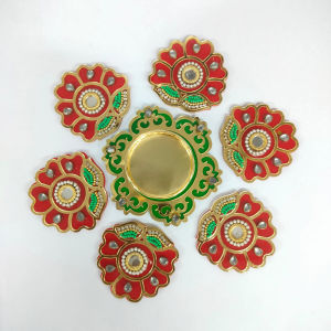 Rangoli with Tealight Holder Set | Reusable Studded Festive Décor for Diwali & Pooja