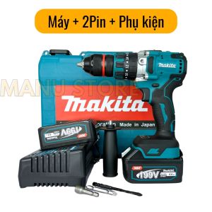 Máy khoan pin cầm tay máy bắn vít KHÔNG CHỔI THAN MAKITA 199V đầu 13mm pin 10 cell mạnh mẽ bảo hành 12 tháng