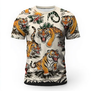 [Local Stock] VCC Funny Tiger Pattern 3D Print Mens T Shirt Fashion Comfortable Oversized T-shirts Casual O-neck Loose Tops High Quality Clothing