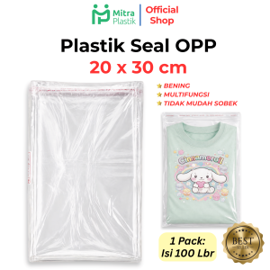 Plastik Seal OPP 20x30 (100 lembar) / Plastik Seal 20 x 30 Bening Lem Rekat Kaos Anak Hijab Topi