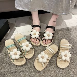 CHARMST Anti-skid Women Flat Slippers Weave Design Vacation Summer Flower Slippers Casual Wear-Resistant Beach Flip Flops Streetwear