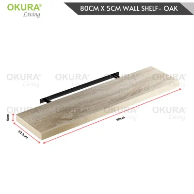 OKURA 1 Piece Sky Floating Wall Shelve Home Living 80cm (Thickness 3.8cm / 5cm) Rak Hiasan Dinding