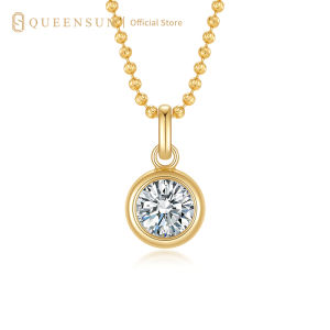 Queensun IGI 1Carats 18k Gold Lab Diamond Oval Bezel Set Solitaire Pendant Necklace | Lab Diamond Solitaire Necklace | Minimalist Gold Bead Chain | Daily Wear Dainty Pendant | Sparkling Simple Jewelry | 18K 金培育钻石珠链吊坠 简约包镶轻奢设计 日常/通勤百搭高级感饰品