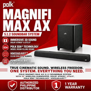 Polk Audio MagniFi MAX AX Powered 3.1.2-channel sound bar and wireless subwoofer system with Wi-Fi Bluetooth Apple AirPlay 2 DTS:X and Dolby Atmos (SR2 surrounds not included)