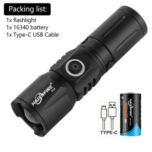 HaixnFire X14 Mini Flashlight Zoomable White Light Emergency Small Flashlight Outdoor Camping Type-C USB Rechargeable Portable Flashlight