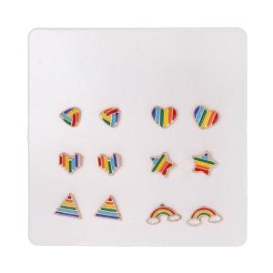 ชุดหมุดหูสีรุ้ง12อันต่างหูหมุดหมุดหูแฟชั่นที่ละเอียดอ่อนวัสดุอัลลอยสำหรับงานปาร์ตี้ทุกวัน