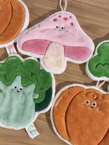 High Density Fiber Coral Fleece Hand Towel Vegetable Style Wipe Rag Durability NonShedding Handkerchief for Kitchens