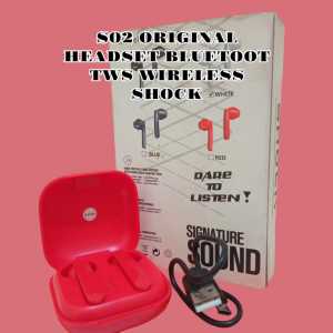 S02 ORIGINAL HEADSET BLUETOOT TWS WIRELESS CHARGING SHOCK MICROFONE USB TYPE C TIPE BLUETOOTH