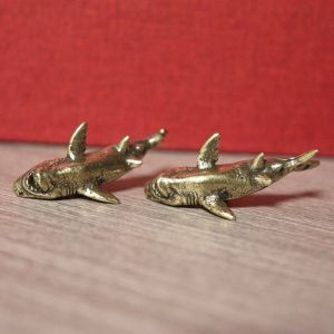 MMLUCK Nhỏ Tượng Cá Mập Cá Mập Đồng thau nguyên khối Tượng nhỏ thu nhỏ Hoạt hình Đồ cổ Đồ trang trí để bàn Quà tặng trang sức