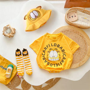 BestBorn 0-2 year old Baby Clothes Set Cotton Comfortable and Soft Romper+Socks+Hat Yellow Garfield Cartoon Clothes