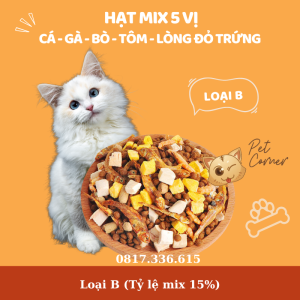 Hạt mix cao cấp cho mèo trộn thịt bò gà tôm cá lòng đỏ trứng rau củ quả - Thức ăn hạt cho mèo kén ăn