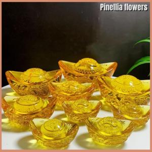 【Pinellia flowers】 Chinese Style Citrine Ingot Colored Glaze Wealth Money Craft
