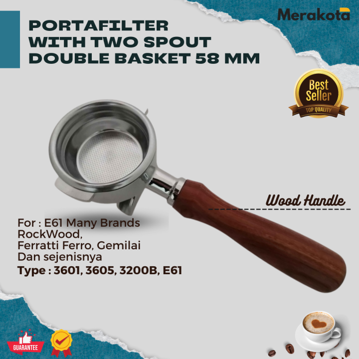 Portafilter with Two spout double basket 58 mm Barista Porta filter 58mm  Wooden Handle Lazada Indonesia