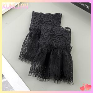 [KUNLIAN] Women Arm Sleeves With Short Tassels White And Black Pleated Cuff Beautiful Lace Accessories Outdoor Embellishments