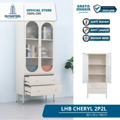 Olymsteel LHB Cheryl 2P2L / Lemari Hias Besi / Rak Pajangan Beige / Cream