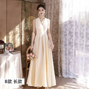 Female Morning Dresses Pure Color Champagne Bridesmaid Wedding Fairy Can Wear Sisters Group Graduation Evening Dress For Women