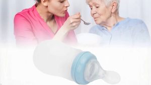 Drinking Aids Feeding Cup for Elderly s 240ml Squeeze Flow Control Spill Proof Drinking Cups with Device Dysphagia Cup for Disabled Patient Maternity (Blue)
