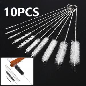 10Pcs Straw Cleaning Brush Kit Straw Cleaner with Nylon Soft Bristles Stainless Steel Long Handle