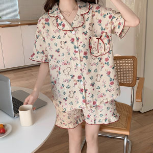 Summer Short Sleeved Shorts Korean Version Two-piece Set of Rabbit Pattern Pajamas for Womens Cute and Sweet Home Wear Pyjamas