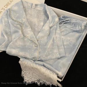Plus Size 4XL Female 2PCS Pajamas Set Loungewear Sweet Girl Print Flower Lace Sleepwear Long Sleeve Pijamas Silk Satin Homewear2026
