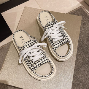 [Free Shipping] 2026 Summer New Thick-Soled Half-Slip Flat Canvas Shoes For Women Niche Versatile Casual Shoes Lightweight Slippers
