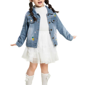 Rolanko Toddler Girls Denim Jacket Sequin Patchwork Jean Jacket Little Kids Button Down Long Sleeve Jean Coat Casual Outerwears 2-8Years