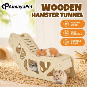 Wooden Hamster Tunnel House Hideout Shelter No Drill Cage Toy For Gerbil Mouse Small Pets