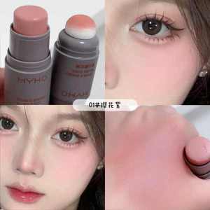 ✷Double-headed Blush Stick Cream Sponge Head Natural Naked Makeup Lip and Cheek Dual-purpose Expansion Color Matte Vitalness Milk Apricot Sun Red Women◎