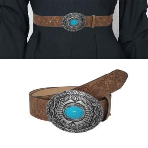 Adult Embossed Waist Belt with Adjustable Unique Carved Buckle Waistband PU Waist Belts for Rock Fan Wear Resistant