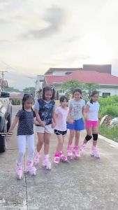 Kids Double Row Roller Skates with Full Protective Gear Set Adjustable Buckle Safe & Stable Pink