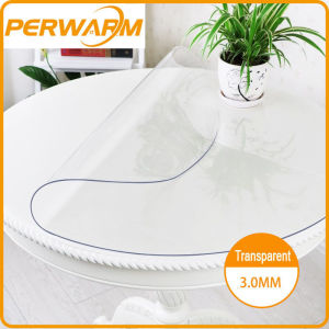 (3mm Transparent Round)Thick Crystal Clear Table Protector for Dining Room Table Plastic Protective Table Pad Kitchen Wood Grain Vinyl Tablecloth Cover