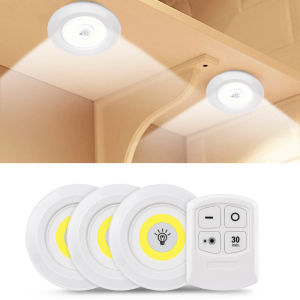 Smart Wireless Led Light Kitchen Under Furniture Dimmable Lamps Bedroom Wardrobe Lighting Round with Remote Control LED Lights