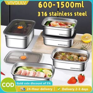 VIVOLILV （50% OFF） 🔥🔥 600/1200/1500ml fresh-keeping box 316 stainless steel food container with lid large capacity vacuum sealed