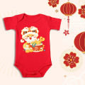 2025 Snake Year Cute Climbing Clothes CNY 福 Cartoon Design Pure Cotton Romper 吉祥 Baby Red Jumpsuit New Year Gift 新年快乐. 