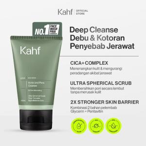 Kahf Face Wash Acne and Pore Cleanse Scrub 100 ml - Sabun Cuci Muka Pria dengan Scrub untuk Membantu Lawan Jerawat - Daily Use Hilangkan Prone Bekas Pori Besar Beruntusan Oil Comedo Menenangkan Kontrol Minyak & Komedo